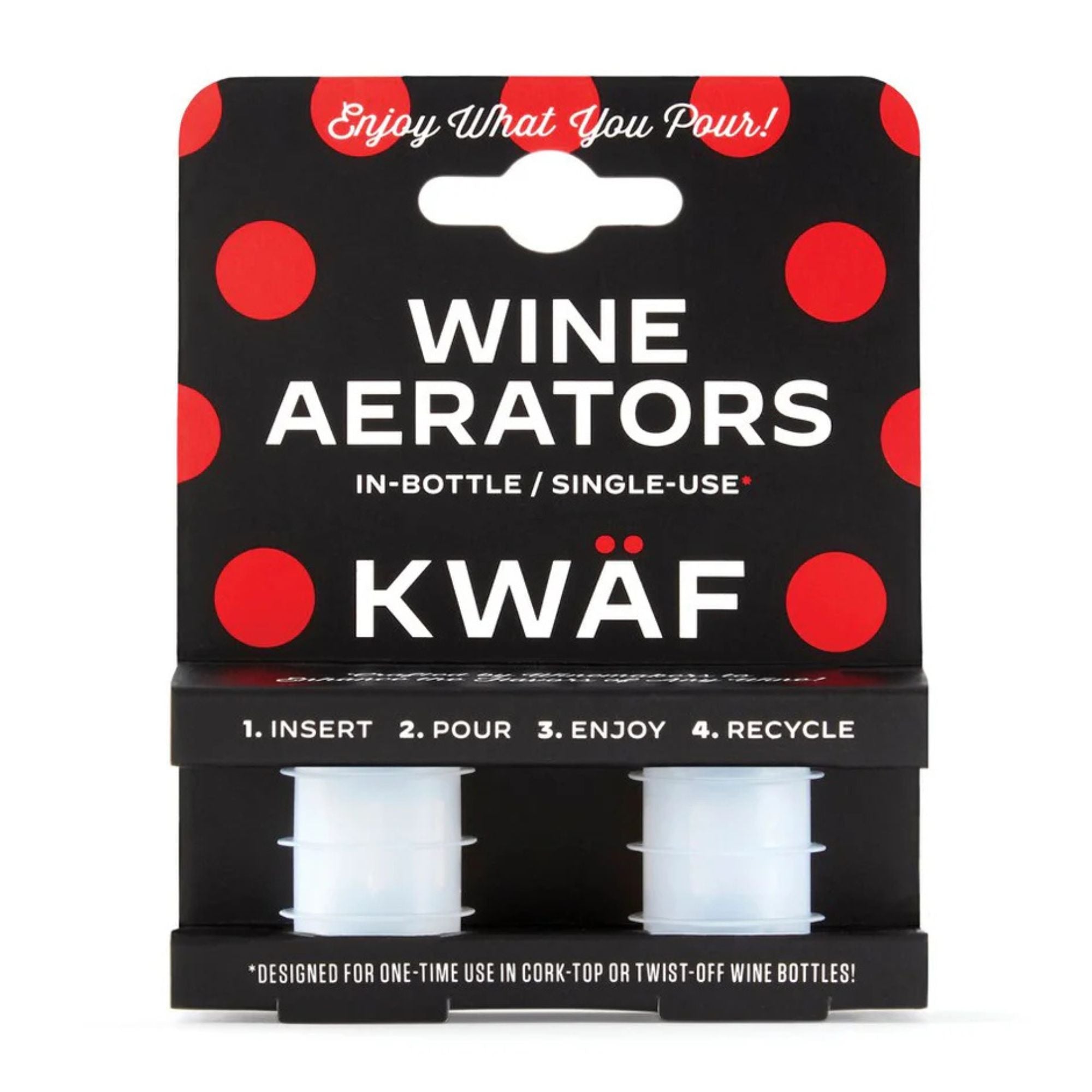 KWAF Wine Aerator Pack with 2 Single-Use Aerators - Fits All Wine Bottles