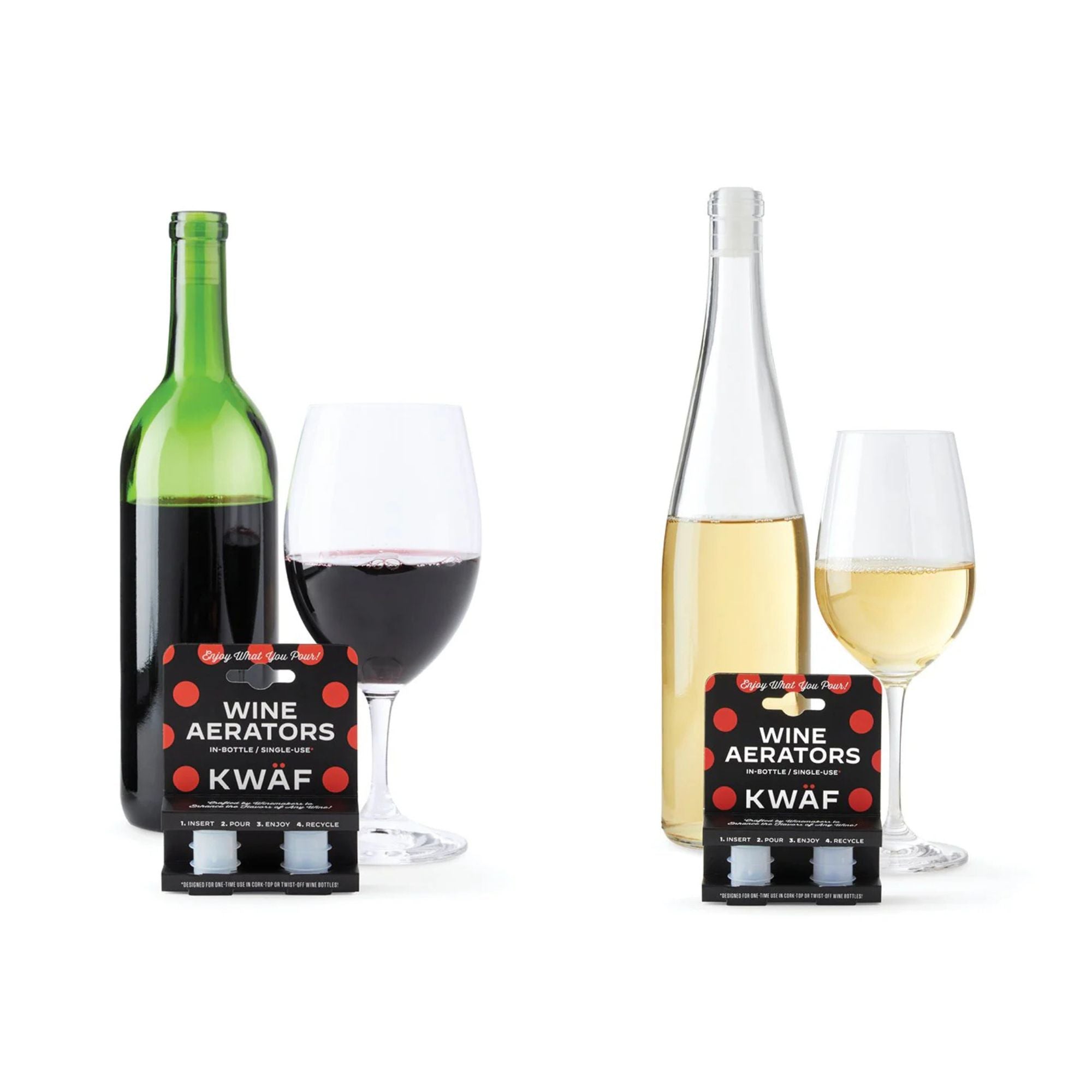 KWAF Wine Aerator Pack with 2 Single-Use Aerators - Fits All Wine Bottles